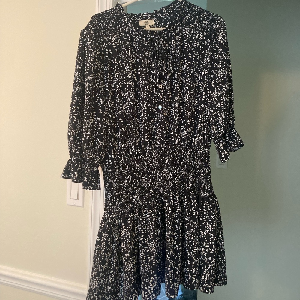 Smocked waist, tie neck dress